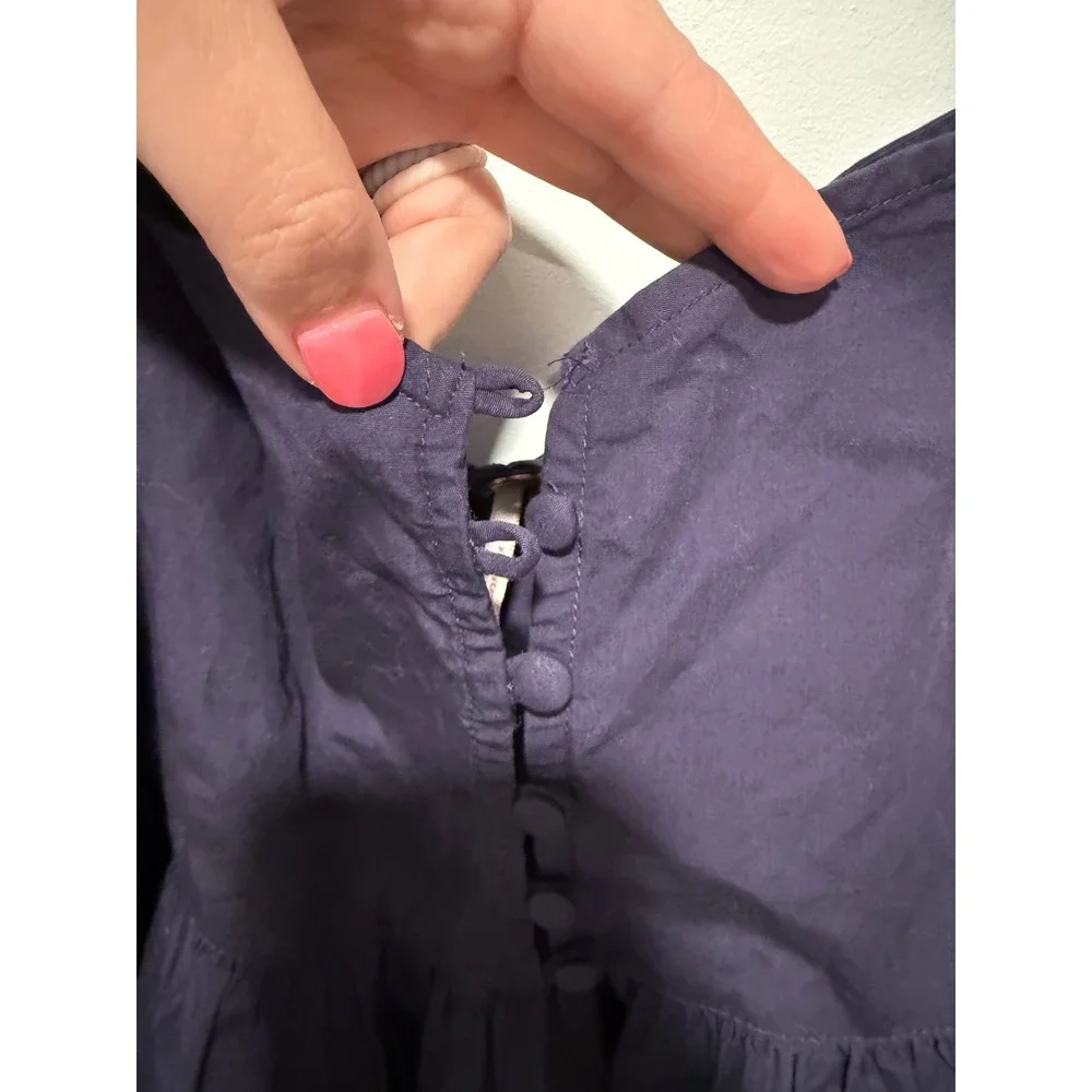 Free People Navy Blue Cotton Puff Sleeve Boho Babydoll Cropped Blouse Medium